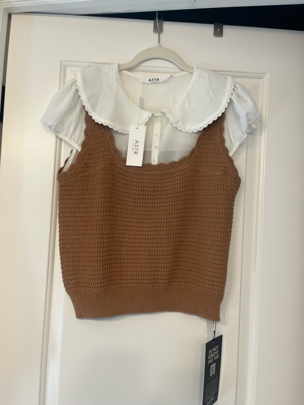 ASTR The Label Mixed Media Peter Pan Collar Sweater Size L NWT